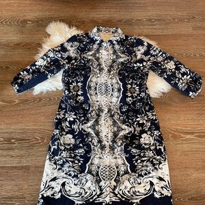 Soft Surroundings Shirt Dress The Nave ~Linen Blend ~ Beaded ~ Pearl Buttons ~ S